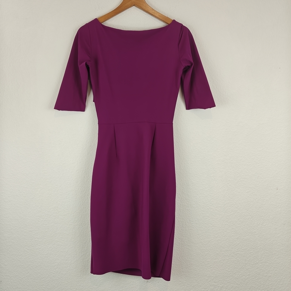 Chiara Boni La Petite Robe Magenta Ruched Sheath Dress 6 Luxury Stretch Cocktail - Picture 13 of 16